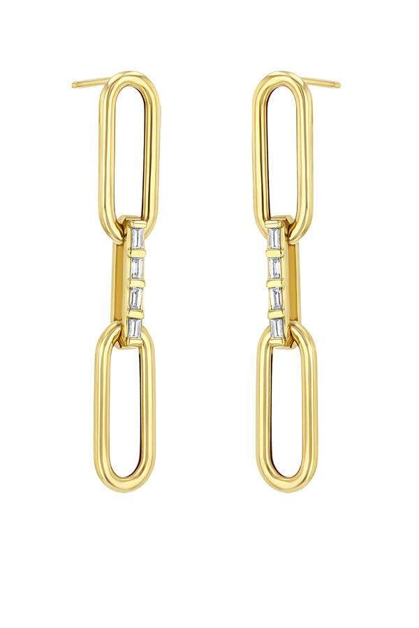 Large Paperclip Chain Drop Earrings, 14K Yellow Gold & Diamonds