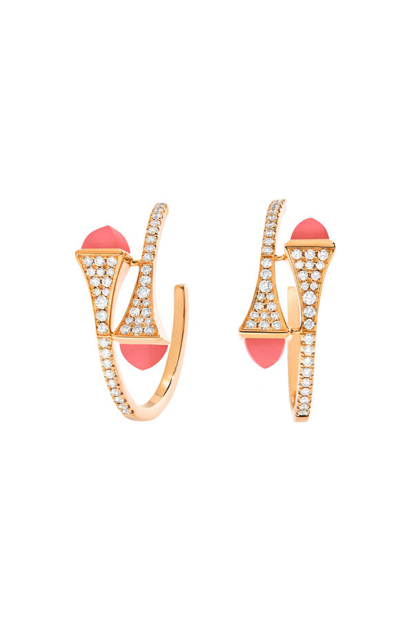 Cleo Small Hoop Earrings, 18k Rose Gold with Pink Quartz & Diamonds