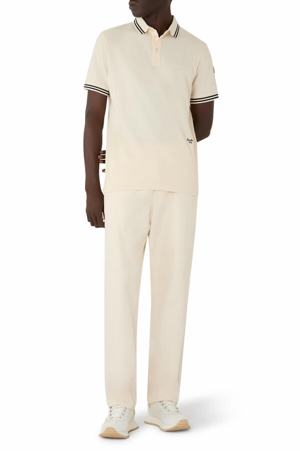 Striped Trim Cotton Piquet Polo Shirt
