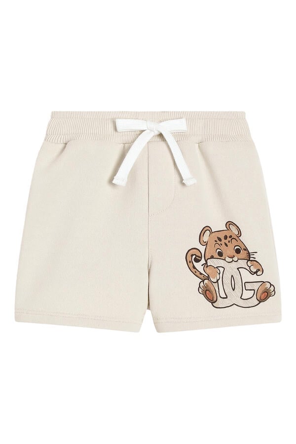 Kids  Fleece Bermuda Shorts With Leopard & DG Logo Print 