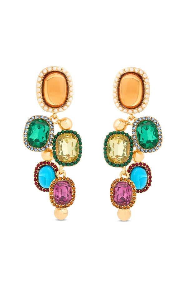Sloane Earrings, Brass & Crystals