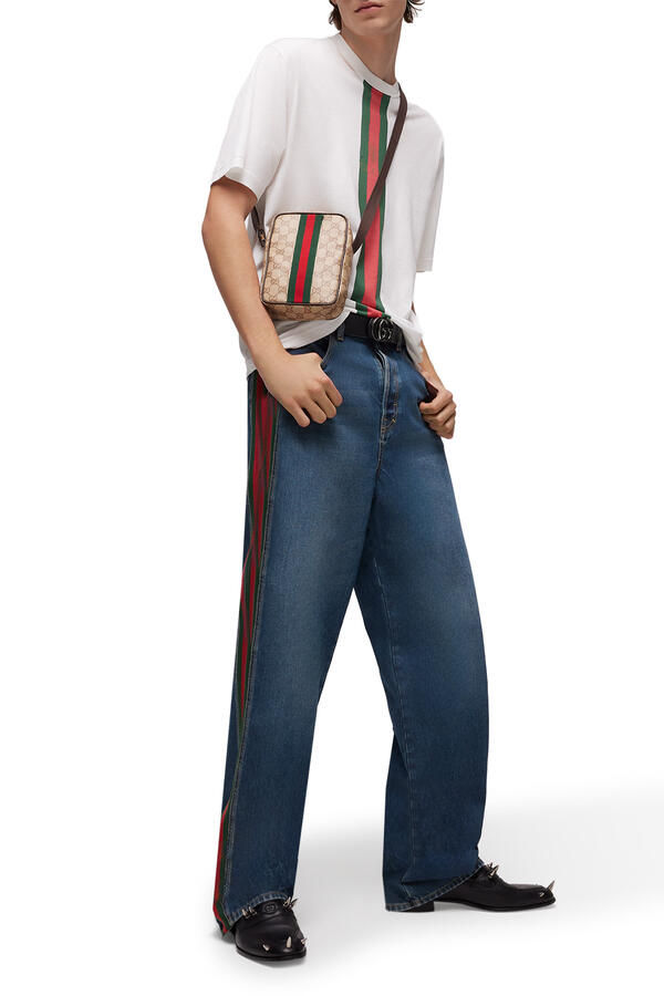 Cotton Denim Pants With Web Insert