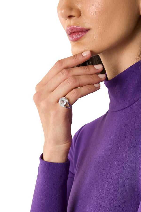 Opulence Rose Cut Signet Ring, Plated Metal & Cubic Zirconia
