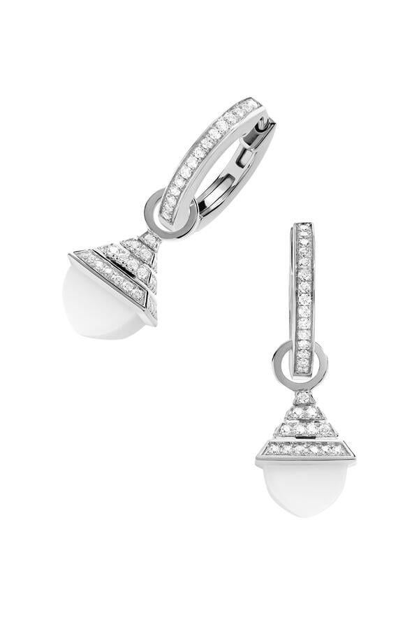 Cleo Rev Mini Drop Earrings, 18k White Gold & Creamy Agate, Diamonds