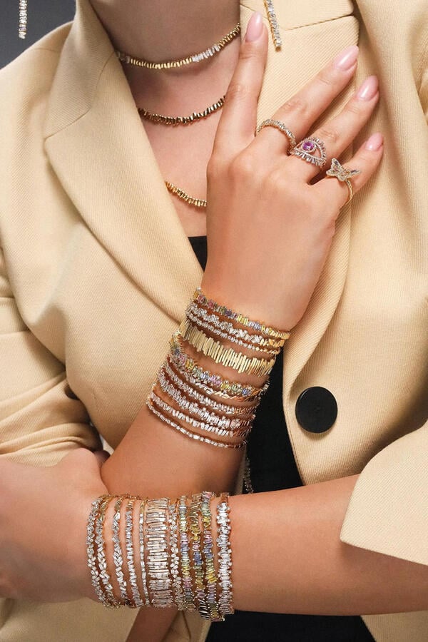 Classic Diamond Cluster Bangle, 18K Yellow Gold