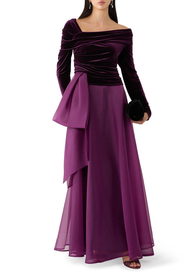 Stretch Velvet-Organza Gown