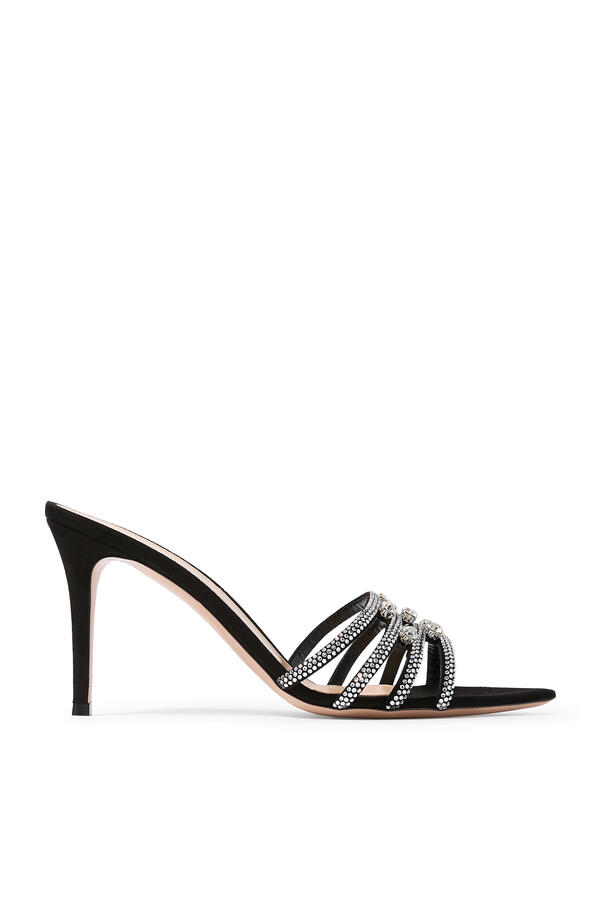 Elisabeth 85 Embellished Mules in Suede Leather