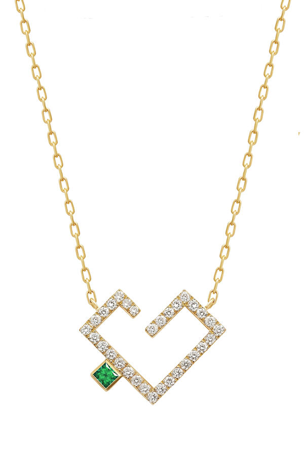 Hubb Small Necklace, 18k Yellow Gold with Diamonds & Emerald