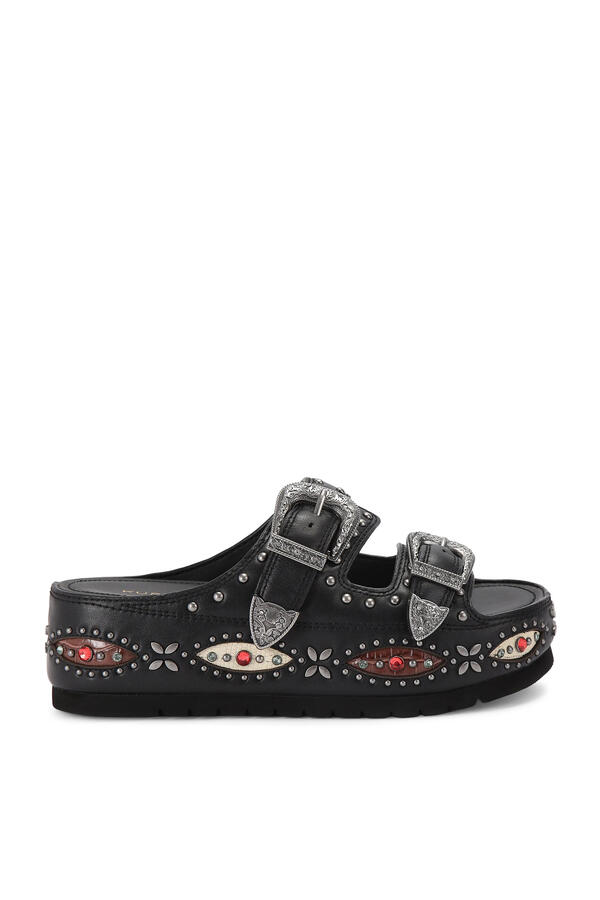Western Buckle Flatform Sandals