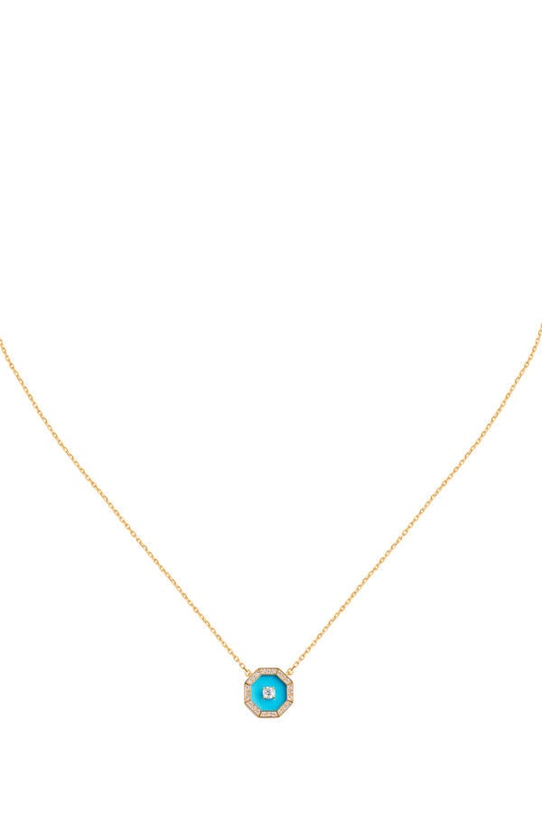 Ahjar Birwaz Necklace, 18K Rose Gold with Diamonds & Turquoise