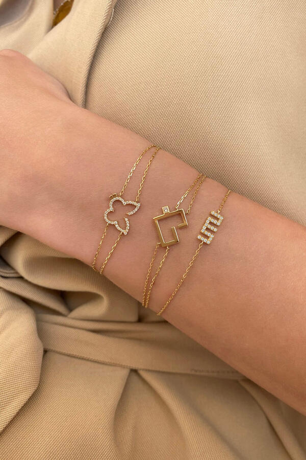 Allah Small Chain Bracelet, 18k Yellow Gold & Full Diamonds