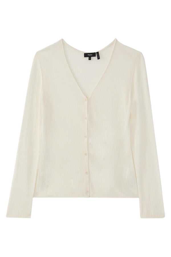 Sheer Lustrous Knit Rolled Cardigan