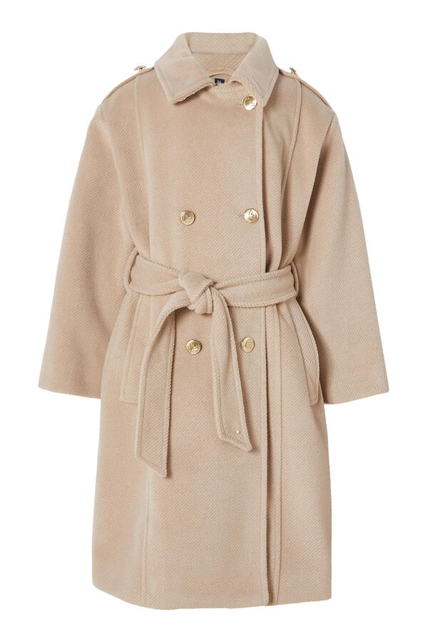 Kids Double-Breasted Diagonal Cloth Coat with Belt and Lapels 