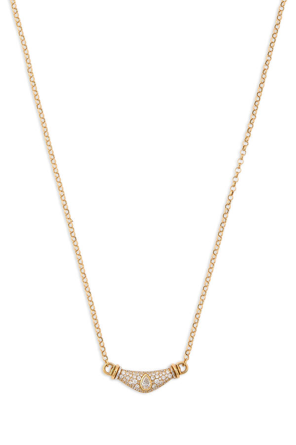 Full Diamond Pear Karma Necklace, 18K Yellow Gold