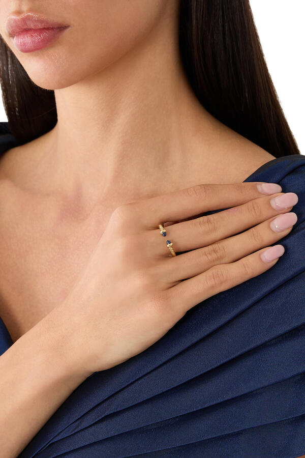Micro Cablespira® Flex Open Ring, 18K Yellow Gold with Blue Sapphires
