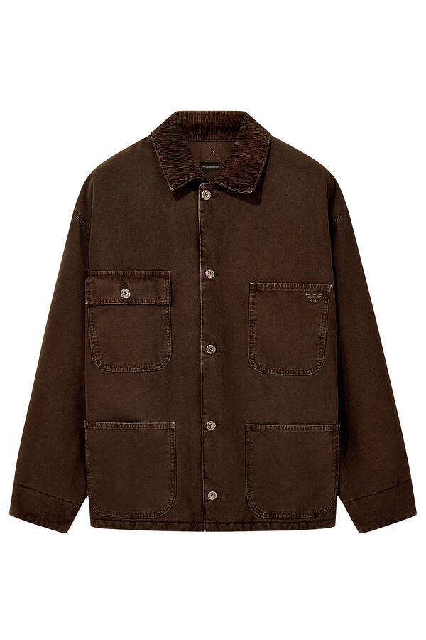 Corduroy Collar and Patch Pocket Caban Coat