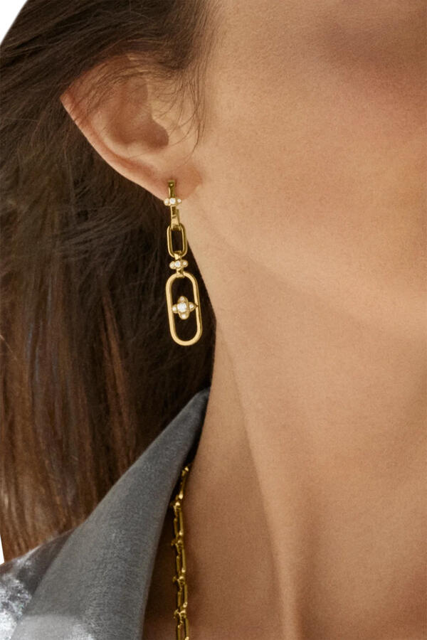 Tip-Top Link Double Drop Earrings, 18K Yellow Gold with Diamonds