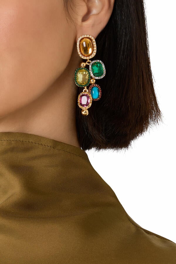 Sloane Earrings, Brass & Crystals