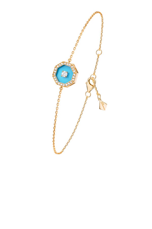 Ahjar Birwaz Bracelet, 18K Yellow Gold with Diamonds & Turquoise