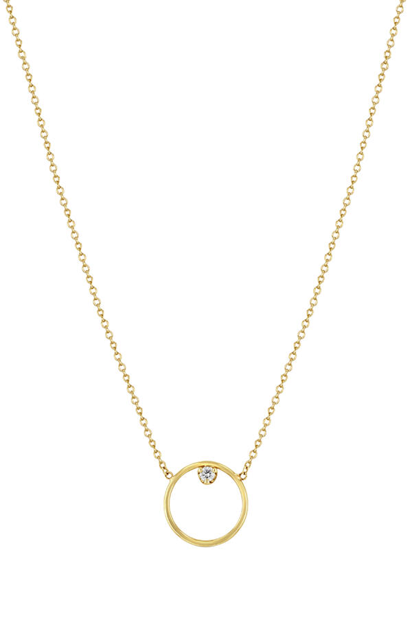Prong Circle Necklace, 14K Gold & Diamonds