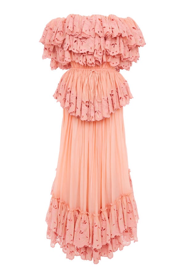  Ruffled Long Dress in Cotton Voile