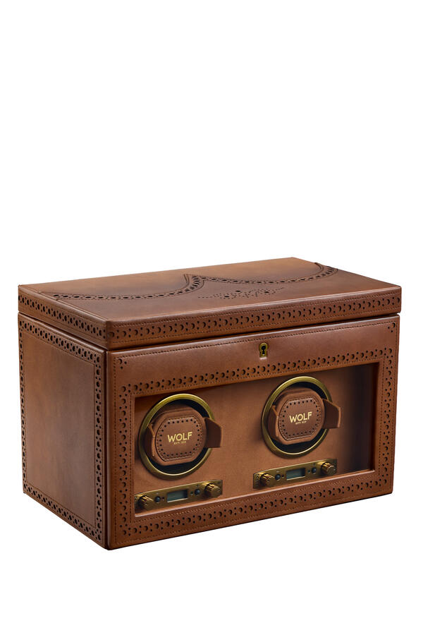 Brogue Double Watch Winder with Storage