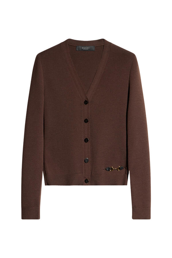  Fine Rib Knit Wool Cardigan with Horsebit