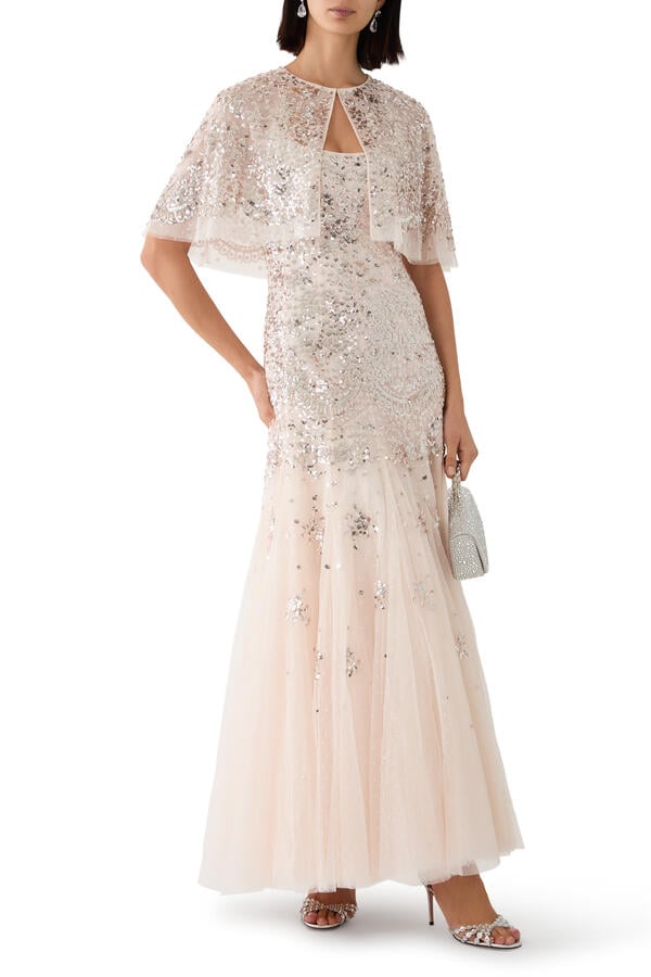 Nerina Sequin Cami Cape Gown