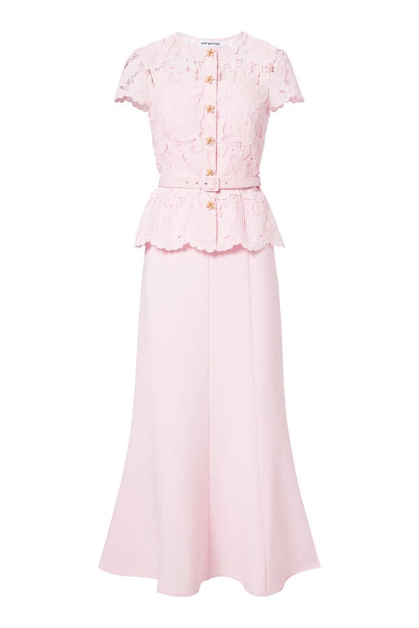 Peplum-Waist Lace Midi Dress