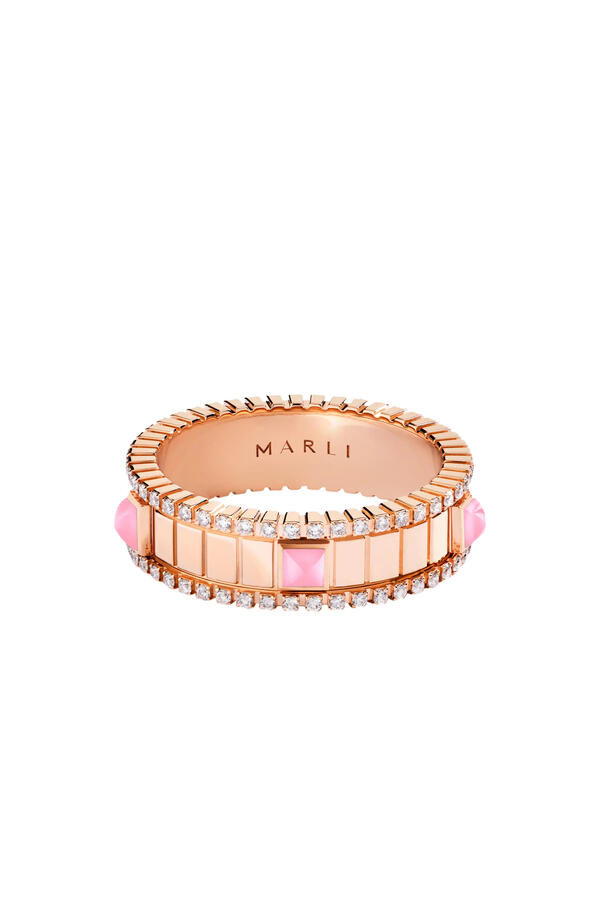 LIFE Ring, 18K Rose Gold, Diamonds & Pink Opal