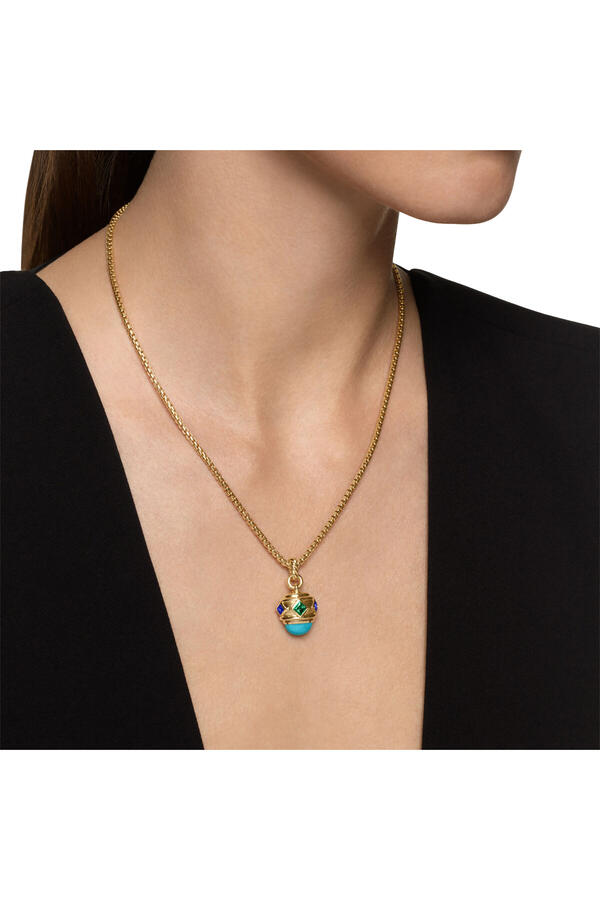 Renaissance® Amulet, 18K Yellow Gold with Turquoise, Tsavorite & Tanzanites