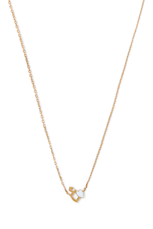 Kids Tiny Bling Heart Letter 'Ein' Necklace, 18K Yellow Gold & Enamel