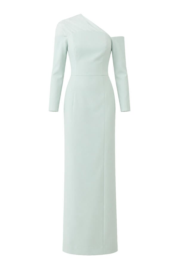 One-Shoulder Crepe Gown With Gathered Tulle