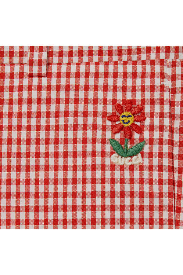 Kids Characters Embroidery Gingham Shorts