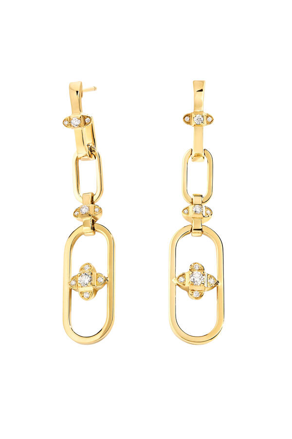 Tip-Top Link Double Drop Earrings, 18K Yellow Gold with Diamonds