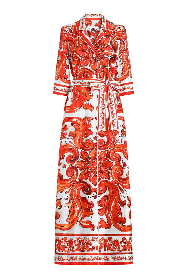 Long Majolica-Print Silk Dressing Robe