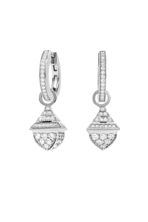 Cleo Mini Rev Earrings, 18k White Gold With Full Diamonds