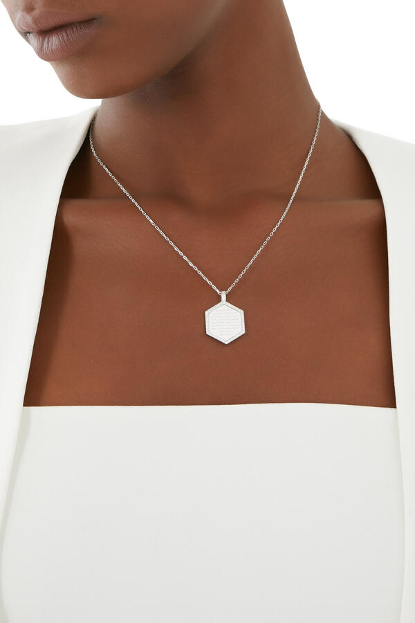 Ayat Al Kursi Large Pendant, 18k White Gold & Diamonds