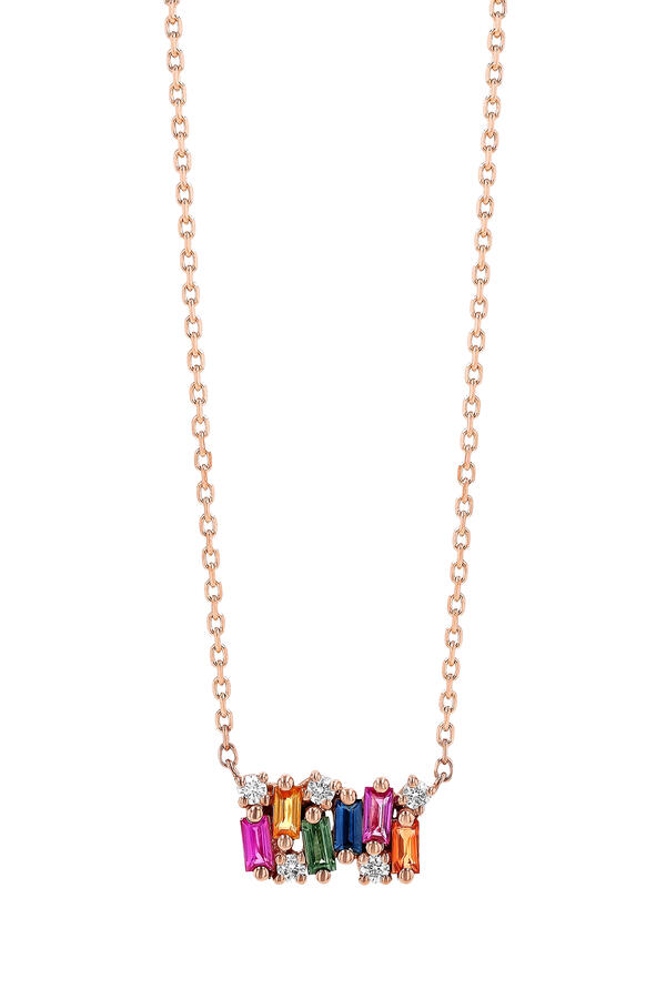  Shimmer Rainbow Sapphire Mini Bar Pendant, 18K Rose Gold & Diamonds