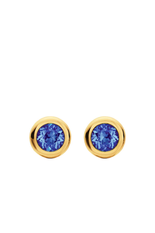 Bezel Set Stud Earrings, 18k Yellow Gold with Tanzanite