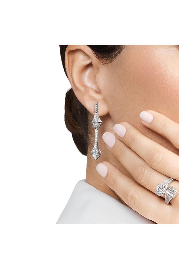 Cleo Drop Earrings, 18k White Gold & Diamonds
