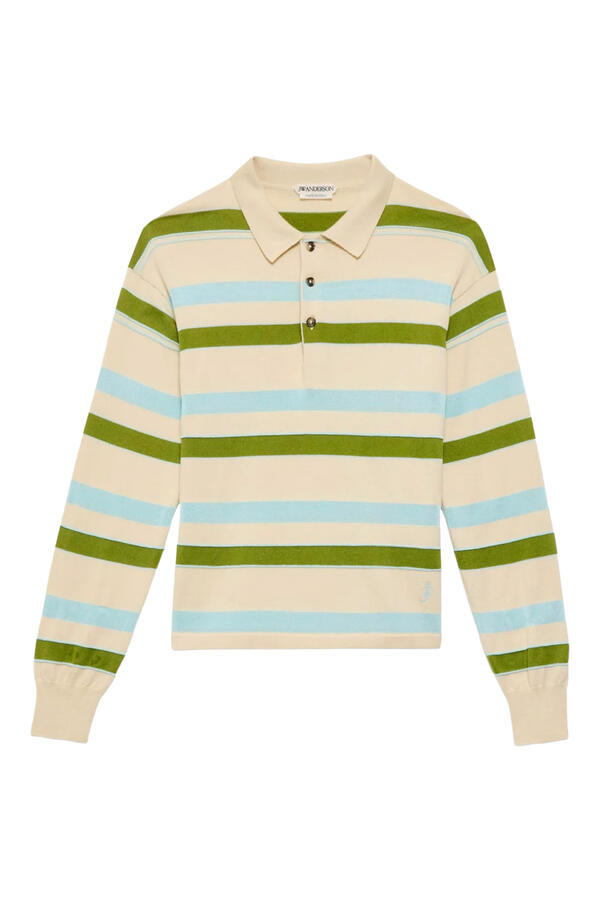 Knitted Striped Rugby Polo Top