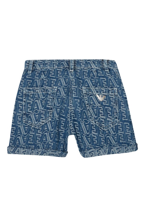 Kids All-Over Logo Lettering Denim Jacquard Shorts