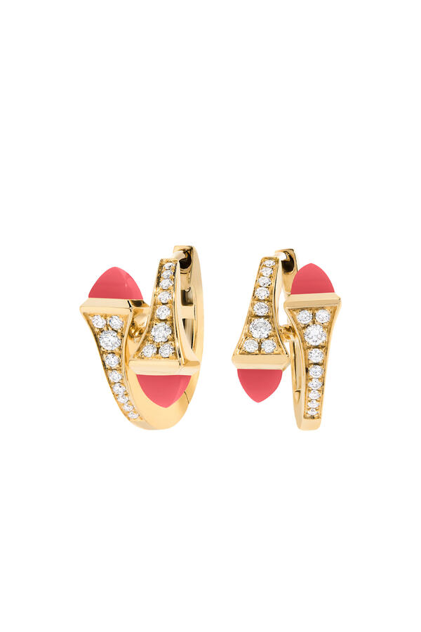 Cleo Huggie Earrings, 18k Yellow Gold with Pink Quartz & Diamonds