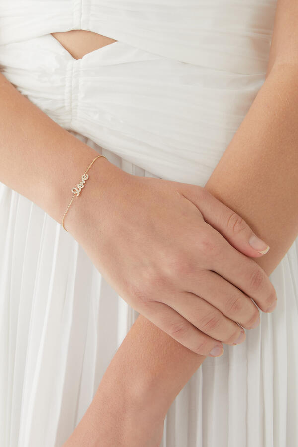 Love Script Bracelet, 14k Yellow Gold & Diamonds