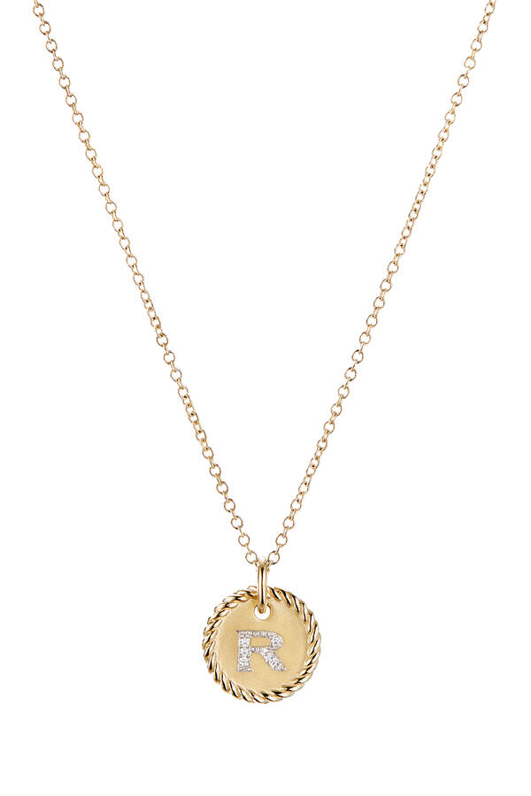 Initial R Cable Charm Necklace, 18k Yellow Gold & Diamonds