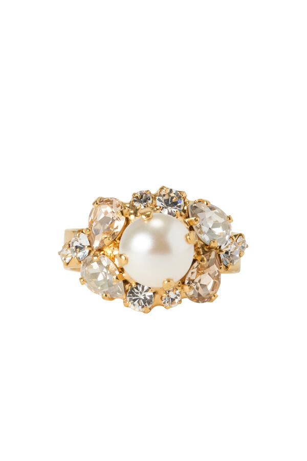 Molly Ring, 18K Gold Plated Brass, Pearl & Swarovski® Crystals