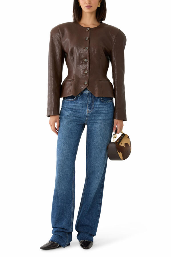 Tailored Leather Peplum Blazer
