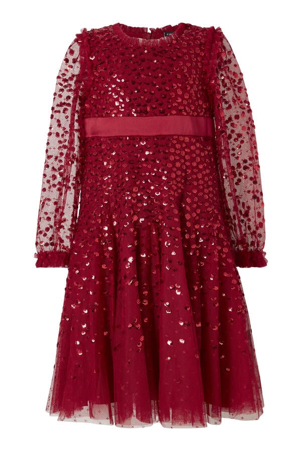 Kids Dappled Sequin Long Sleeve Gown