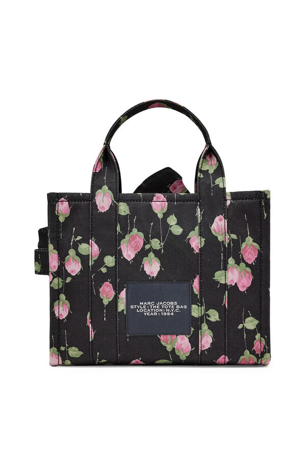 Small Tote Bag In Vintage Floral Canvas With Oversized Bow 